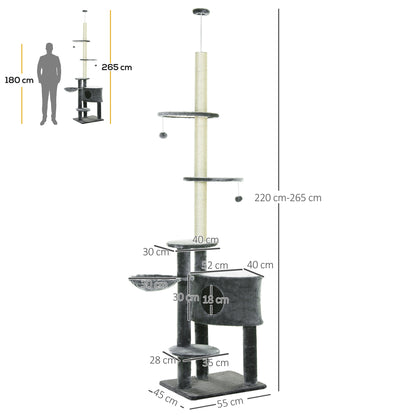 Floor to Ceiling Cat Tree for Indoor Cats Play Tower Climbing Activity Center Scratching Post Platforms Condo Adjustable Heig
