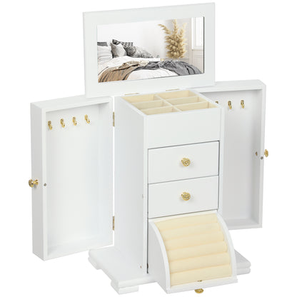 4-Tier Jewellery Box with Mirror and 3 Drawers - White