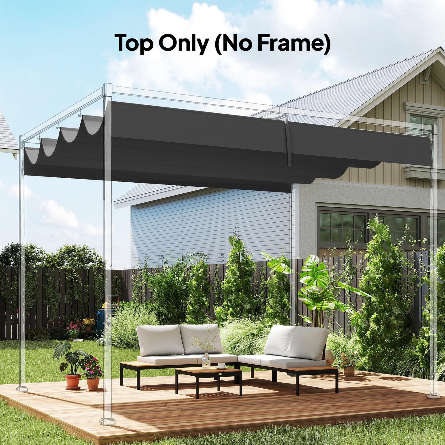 Retractable Pergola Canopy Only, 3.92 x 3.5 m, UV30+ Replacement Canopy Cover for 4 x 3 m Pergola, Dark Grey
