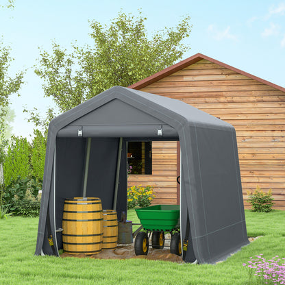 8 x 6.5 ft Outdoor Garden Storage Shed, Waterproof Bike Tent w/ Double Roll-up Zipper Door for Garden Tools, Dark Grey