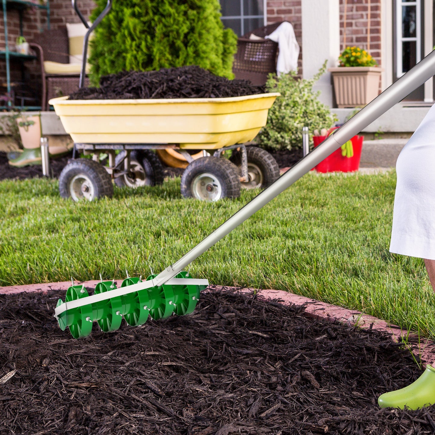 Rolling Lawn Aerator, Manual Grass Spike Roller, Heavy Duty Garden Aerator with 3 Piece Detachable Handle and T-bar Grip