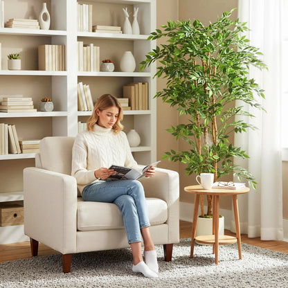180cm Artificial Ficus Tree, Fake Potted Tree with Solid Wood Trunk and Pot for Indoor, Green