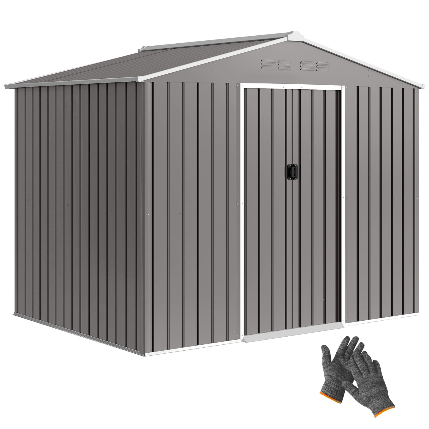 8 x 6ft Galvanised Steel Shed, with Double Door - Light Grey