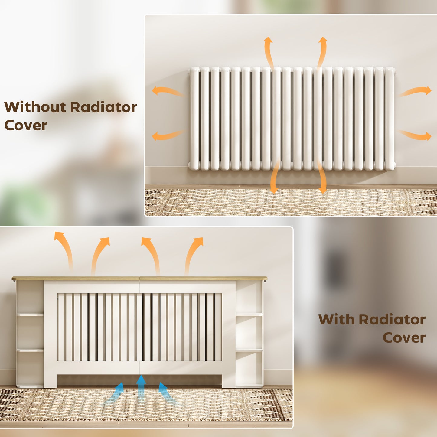 Radiator Cover with Open Storage Shelves, Vertical Slatted Cabinet Shelf Heater Cover for Living Room, Hallway, Extra Large