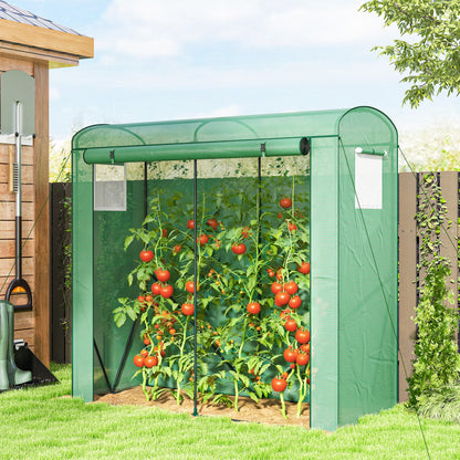 Mini Greenhouse, Garden Tomato Growhouse with Roll-Up Door and 2 Mesh Windows, PE Cover, 200 x 75 x 188 cm, Green