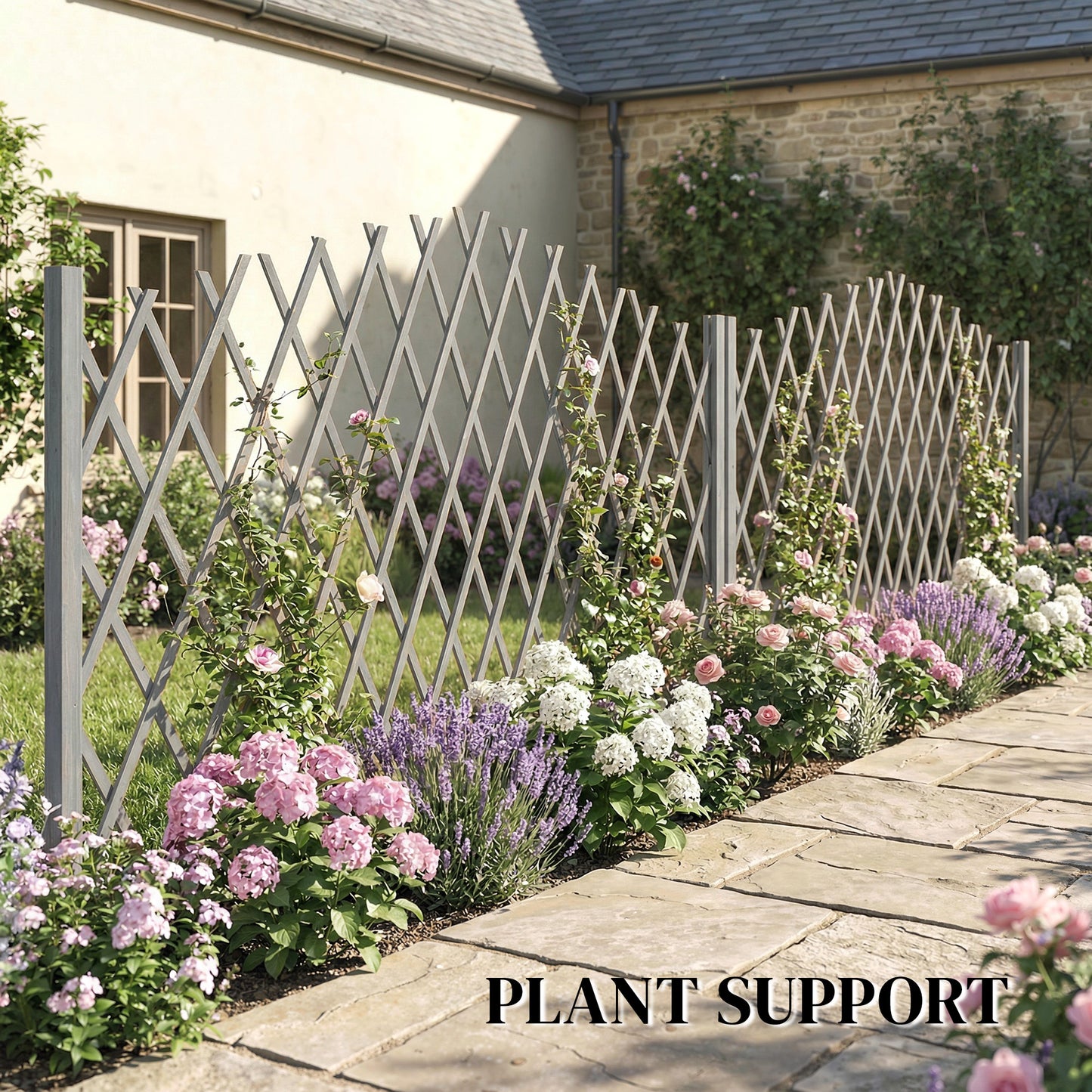 2 Pack Expanding Fence Panels, Wooden Freestanding Garden Fence with Stable Feet, 180 x 30 x 103cm, Dark Grey