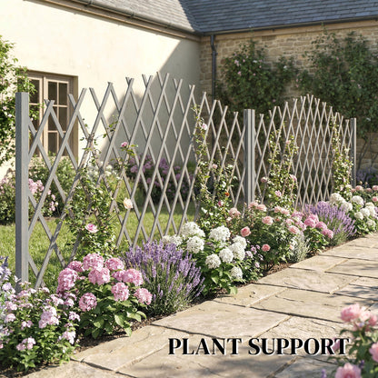 2 Pack Expanding Fence Panels, Wooden Freestanding Garden Fence with Stable Feet, 180 x 30 x 103cm, Dark Grey