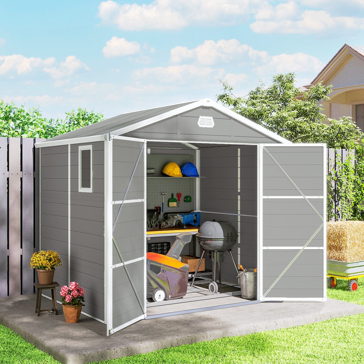 7.9ft x 6.2ft Aluminium Frame Rust Resistance Waterproof Shed, with Galvanised Foundation - Light Grey