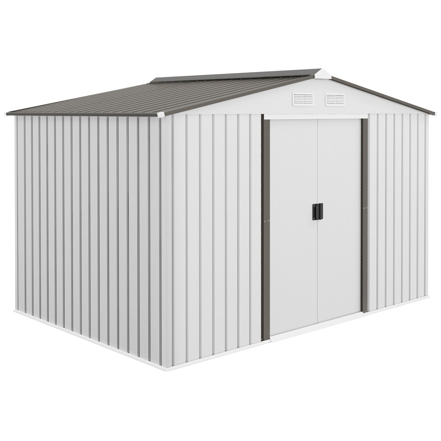 Metal 9 x 6FT Bike Shed, Mobility Scooter Shed House with Foundation Kit, Ventilation, Silver