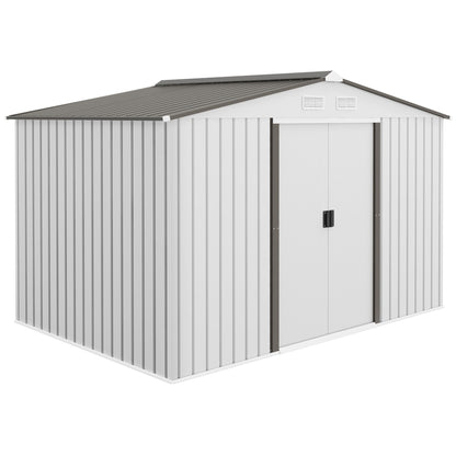 Metal 9 x 6FT Bike Shed, Mobility Scooter Shed House with Foundation Kit, Ventilation, Silver