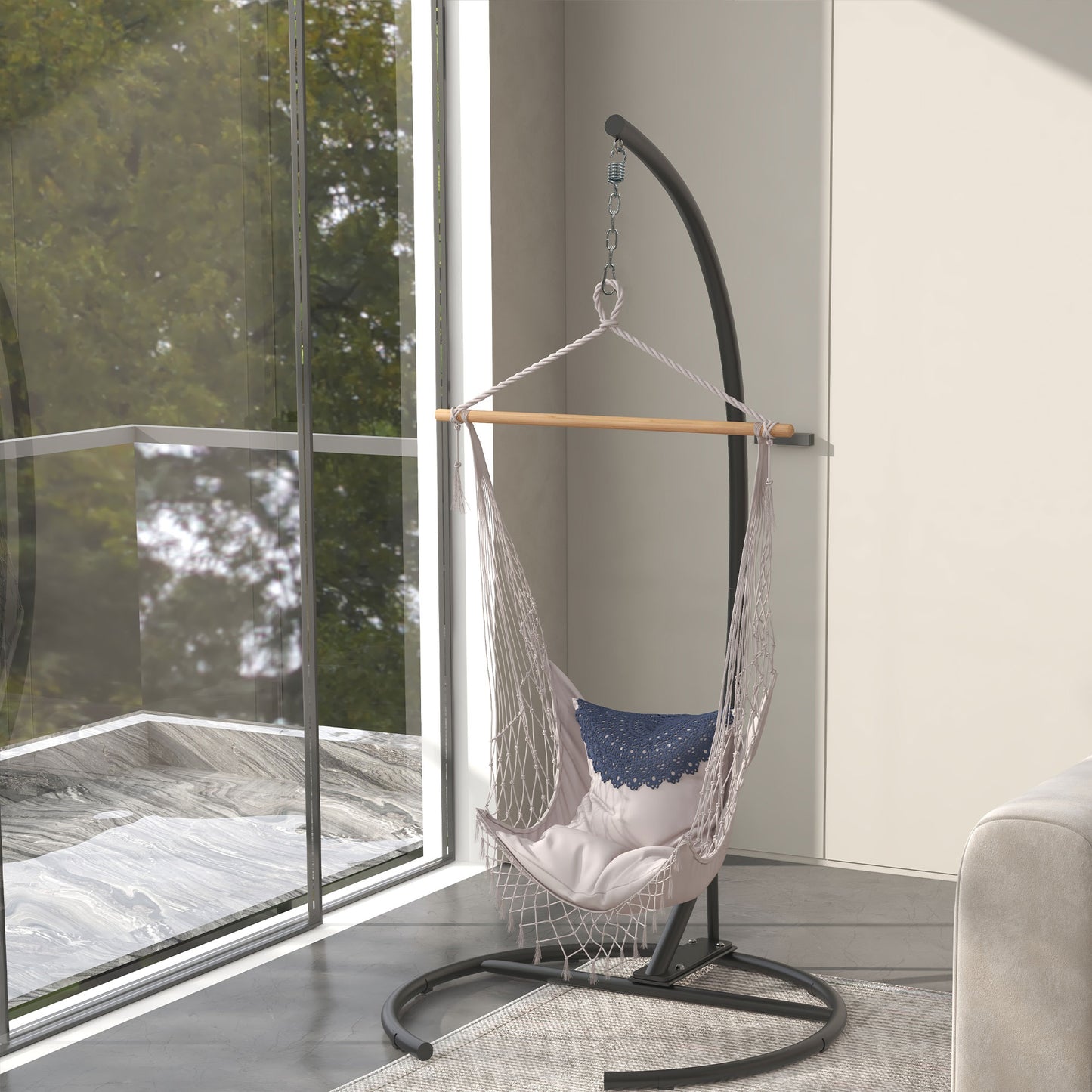 Hanging Hammock Chair Stand with Round Base, C Hanging Swing Stand Frame for Swing/Egg/Hammock Chair, Indoor & Outdoor