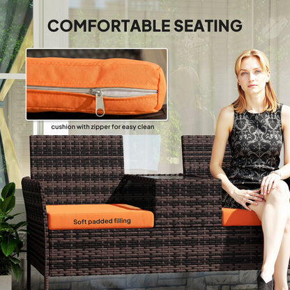 Two-Seat Rattan Chair, with Middle Table - Orange