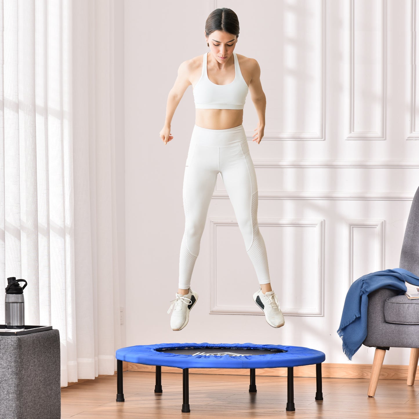 36" Mini Fitness Trampoline Home Gym Yoga Exercise Rebounder Indoor Outdoor Jumper with Safety Pad, Support Up to 100 KG