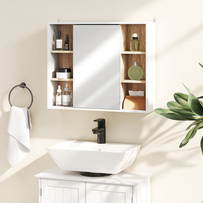 Bathroom Mirror Cabinet, Wall Mounted Storage Cabinet with Open Cupboard and Adjustable Shelf, White