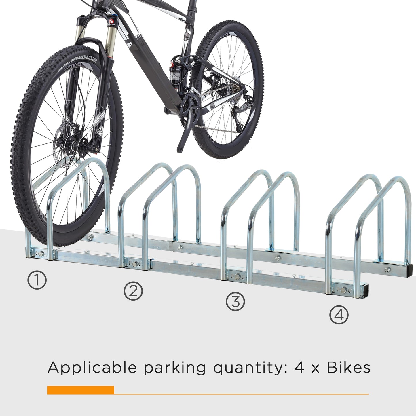 Bike Stand Parking Rack Floor or Wall Mount Bicycle Cycle Storage Locking Stand 110L x 33W x 27H (4 Racks, Silver)