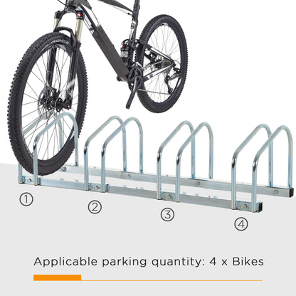 Bike Stand Parking Rack Floor or Wall Mount Bicycle Cycle Storage Locking Stand 110L x 33W x 27H (4 Racks, Silver)