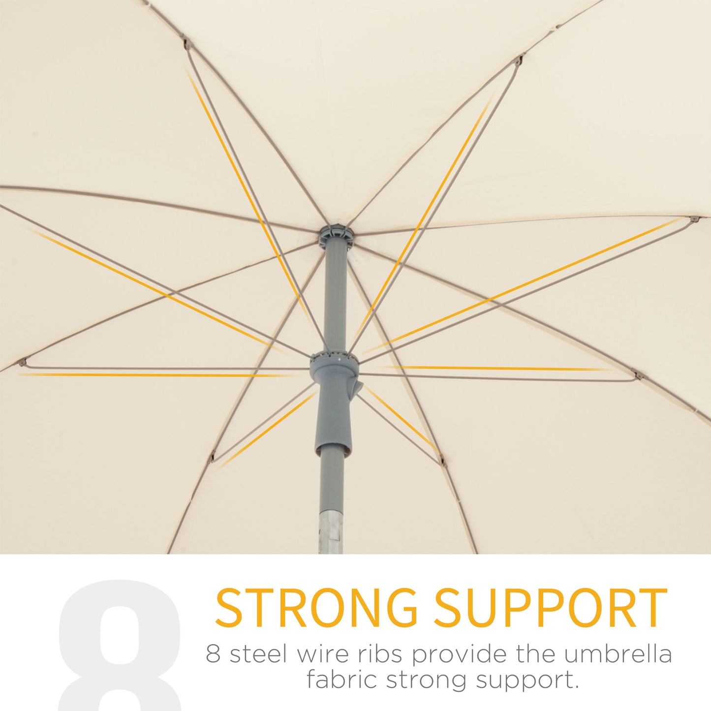 2.2m Beach Umbrella, Portable Parasol with Tilting Function, Outdoor Sunshade Shelter with 8 Ribs for Garden, Pool and Patio