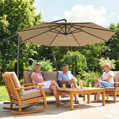 3 m Garden Cantilever Parasol with Cover, Round Overhanging Umbrella with 360° Rotation, Tilt, Khaki