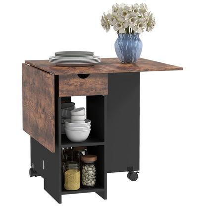 Folding Dining Table, Drop Leaf Table for Small Spaces, Foldable Table with Drawer and Storage Shelves for Kitchen
