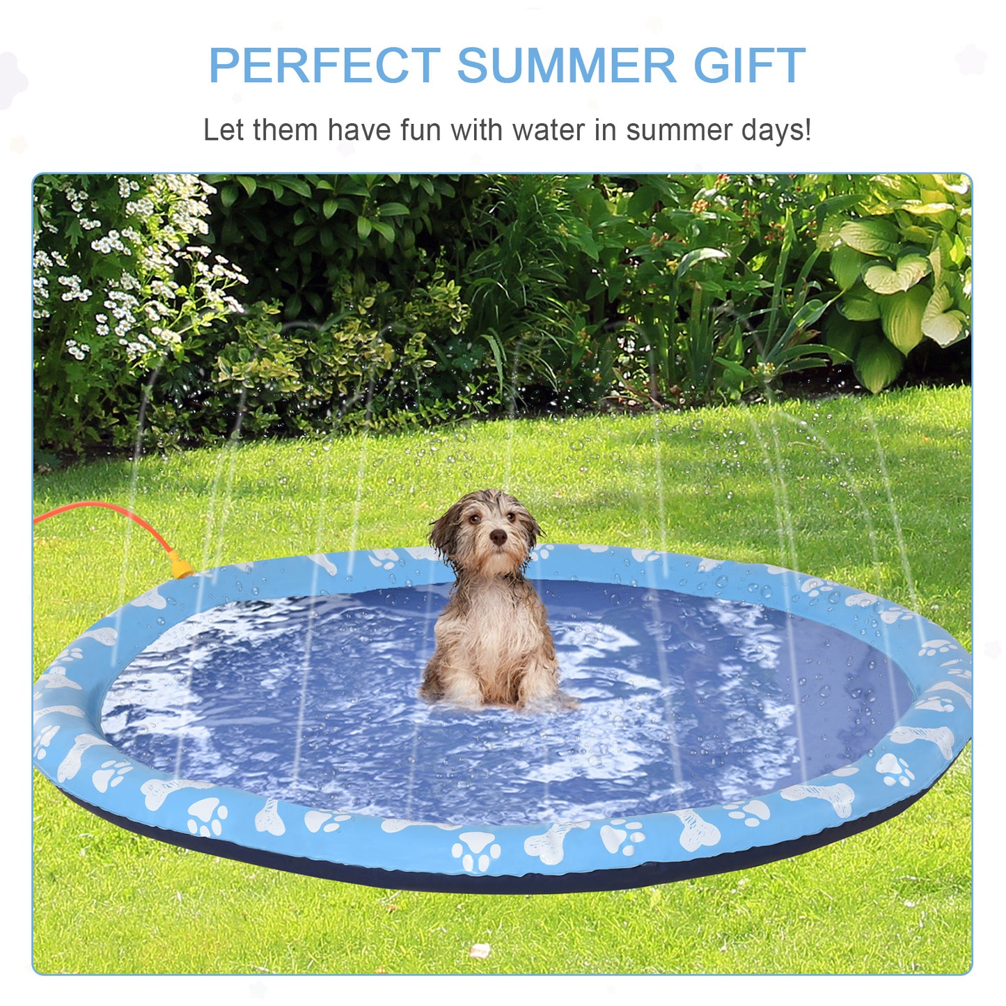 Dog Splash Pad, Pet Sprinkler Mat, Non-Slip Dog Paddling Pool