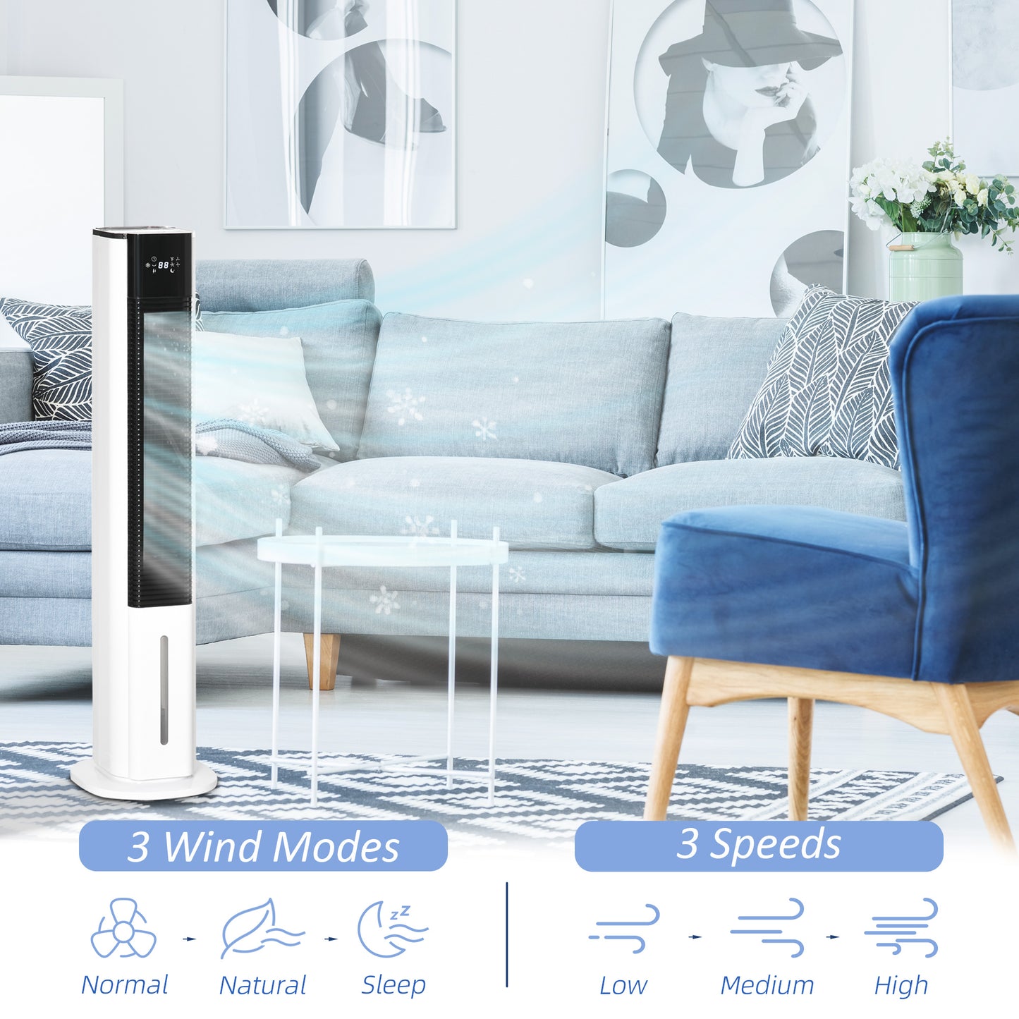 Portable Air Cooler, 6L Tank Humidifier Evaporative Ice Cooling Fan Water Conditioner Unit with 3 Modes, 3 Speed, Remote