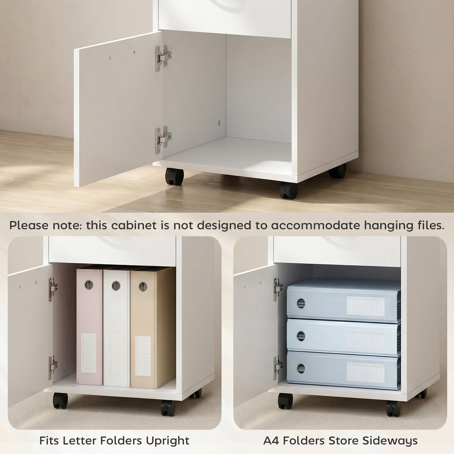 Filing Cabinet, Mobile File Cabinet with 2 Lockable Drawers, Office Home Organiser on Wheels for A4