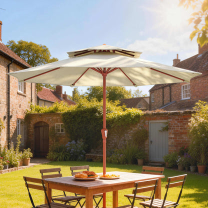 2.7 m Garden Parasol with Double Top Outdoor Market Table Umbrella with Crank System, Cream White