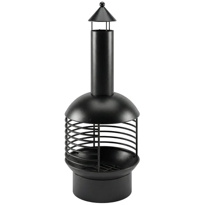 Chimney Fire Pit, Portable Wood Burning Firepit with Poker, Charcoal Grid, Outdoor Fireplace for Garden Patio, Black