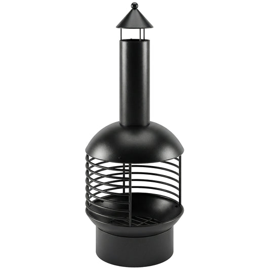 Chimney Fire Pit, Portable Wood Burning Firepit with Poker, Charcoal Grid, Outdoor Fireplace for Garden Patio, Black