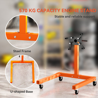 Engine Stand, 570 kg Rotating Engine Stand with 360 Degree Adjustable Head, 4 Mounting Arms, Heavy Duty Steel Support