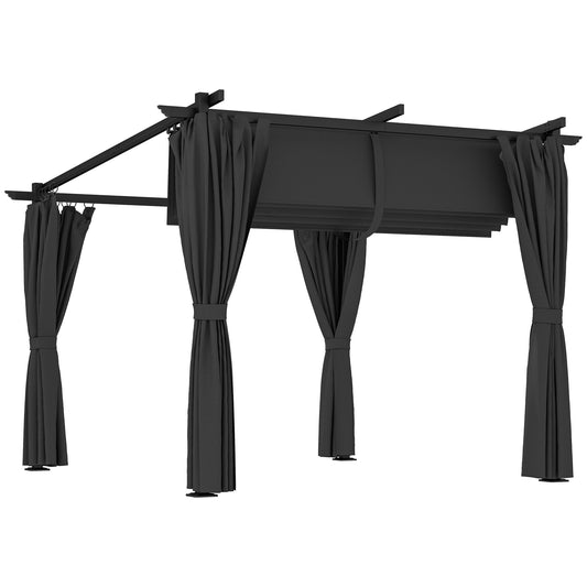 3 x 3 m Retractable Roof Pergola, with Curtains - Dark Grey