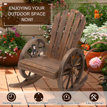 Wooden Adirondack Rocking Chair Reclining Armchair Garden Furniture Patio Porch Rocker - Carbonized Wood
