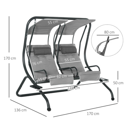Canopy Swing 2 Separate Relax Chairs w/ Handrails and Removable Canopy Grey
