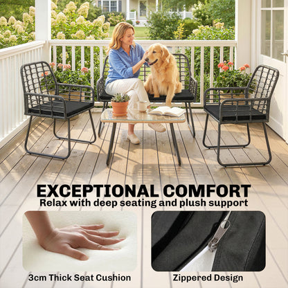 4 Piece Rattan Garden Furniture Set, Outdoor Patio Furniture with Loveseat, Armchairs and Coffee Table
