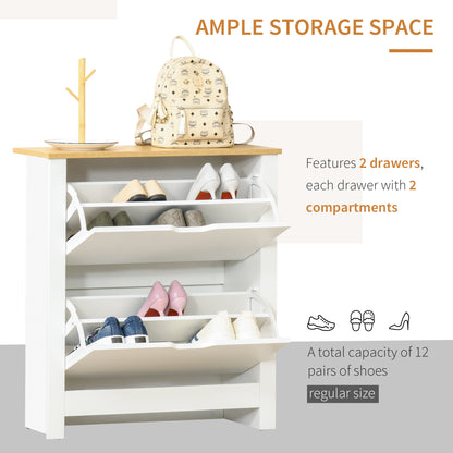Narrow Shoe Cabinet, Space Saving Shoe Storage Cabinet with 2 Flip Drawers and Adjustable Shelves for 6-12 Pairs of Shoes for