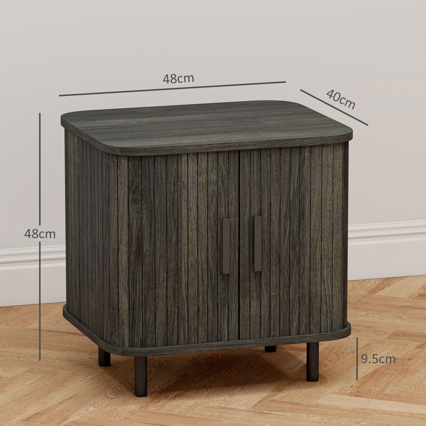 Nightstand with Sliding Doors and Metal Legs Grey