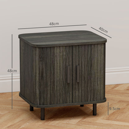 Nightstand with Sliding Doors and Metal Legs Grey