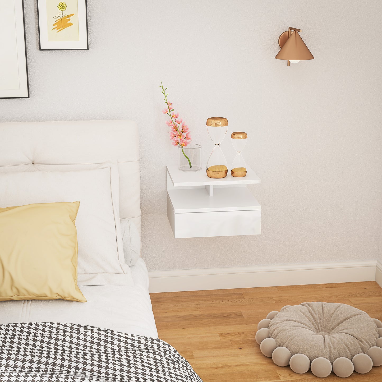 Floating High Gloss Bedside Table - High Gloss White