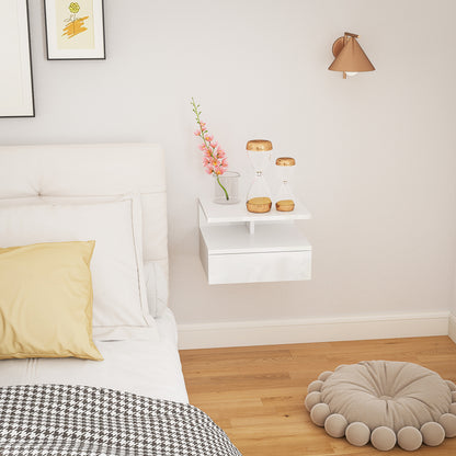 Floating High Gloss Bedside Table - High Gloss White