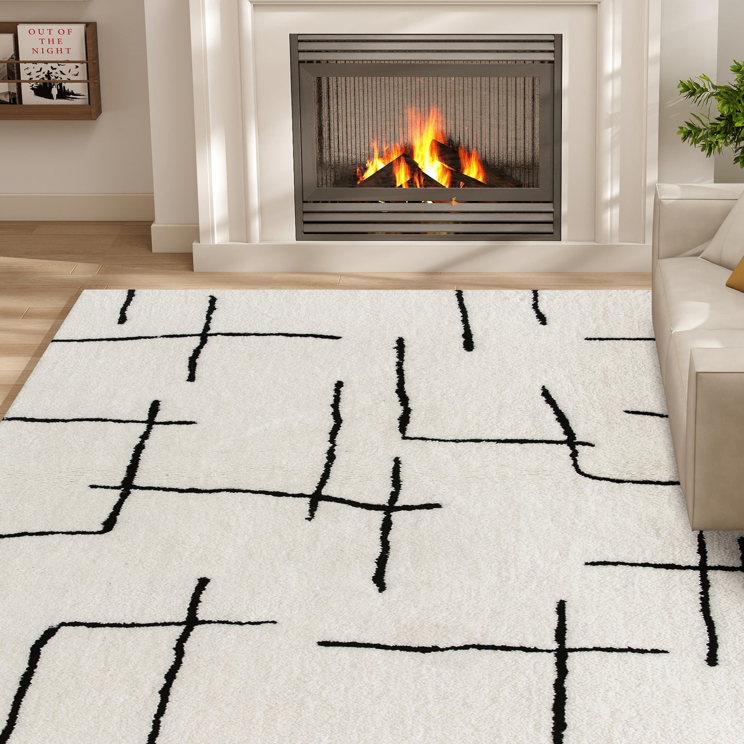 Modern Fluffy Area Rug, Geometric Pattern Washable Rug, Soft High Pile Floor Carpet for Living Room, Bedroom, Dining Room