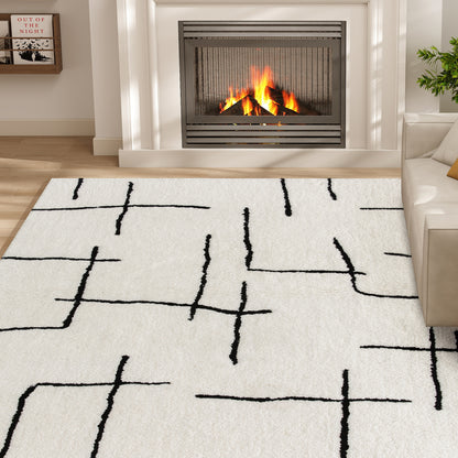 Modern Fluffy Area Rug, Geometric Pattern Washable Rug, Soft High Pile Floor Carpet for Living Room, Bedroom, Dining Room