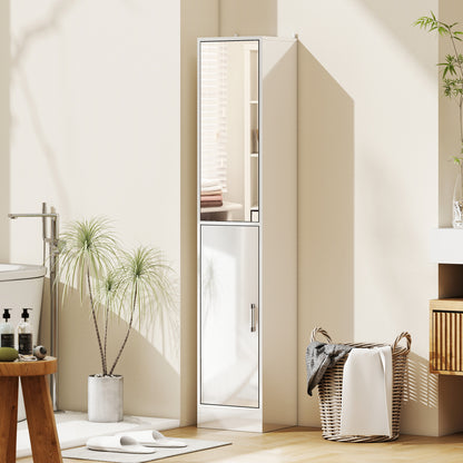 Tall Bathroom Cabinet with Mirror and Adjustable Shelf - High Gloss White
