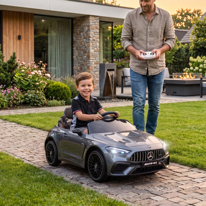 Licensed Mercedes AMG Kids Electric Car, 12V Ride On Car with Dual Motors, Remote Control for 3-6 Years, Grey