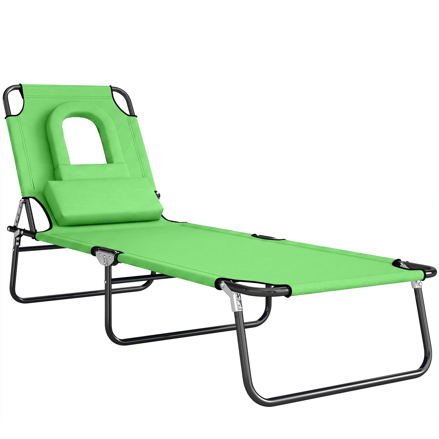 Folding Sun Lounger with Face Hole, 4-Position Adjustable Backrest Garden Recliner Chair Sunbed, Outdoor Lounge Chair