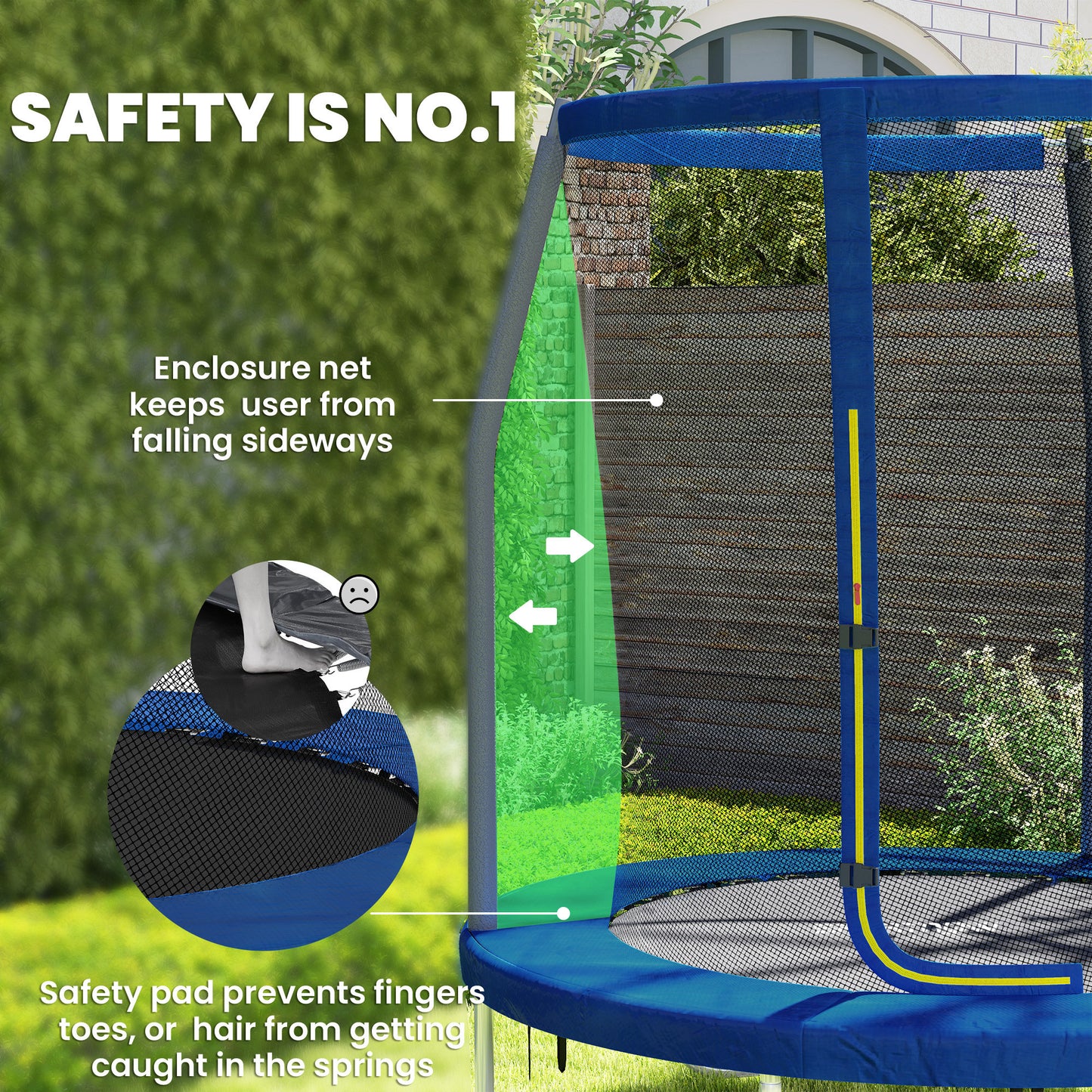 6ft Trampoline with Safety Enclosure Net, Steel Frame Outdoor Trampoline, with Edge, Safety Cover