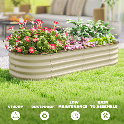 Galvanised Raised Garden Bed, Metal Planter Box with Safety Edging, for Flowers, Herbs, Succulents, Cream White
