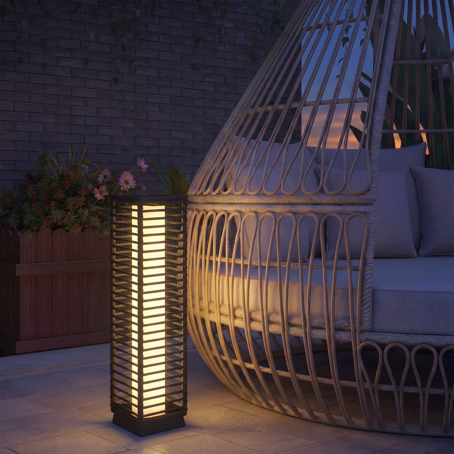 Garden Rattan Lamp, 68 cm Solar Rattan Floor Lamp, Solar Garden Light with Auto On/Off LEDs, IP44 Waterproof, Black