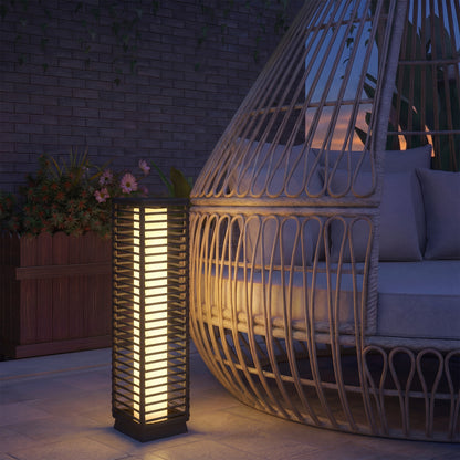 Garden Rattan Lamp, 68 cm Solar Rattan Floor Lamp, Solar Garden Light with Auto On/Off LEDs, IP44 Waterproof, Black