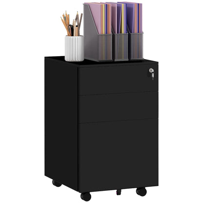 3-Drawer Vertical Filing Cabinet with Pencil Tray, Lock and 5 Wheels, Steel Mobile File Cabinet, for A4