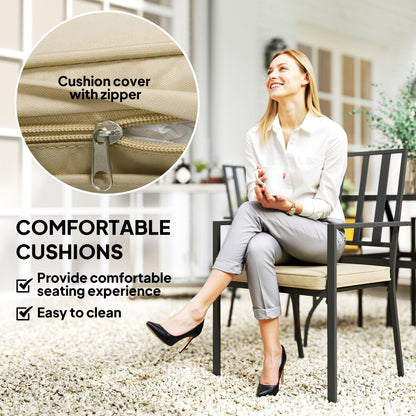 5 Pieces Garden Dining Set with Cushions, Outdoor Patio Table and 4 Stackable Chairs, Metal Top Table with Umbrella Hole